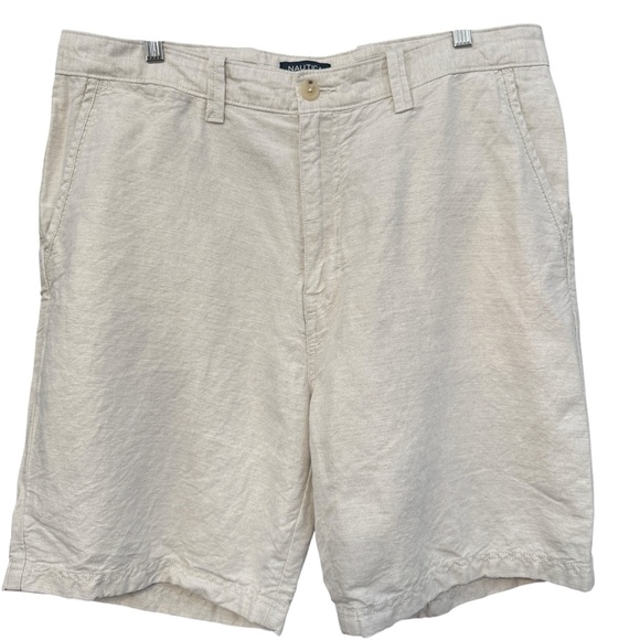 Nautica Men’s 36 Beige Linen Cotton Blend Shorts Classic Flat Front - Picture 1 of 7